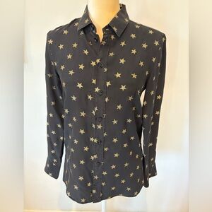 Saint Laurent Paris Black Silk Blouse Shirt Gold Star, Heidi Slimane, Sz 36